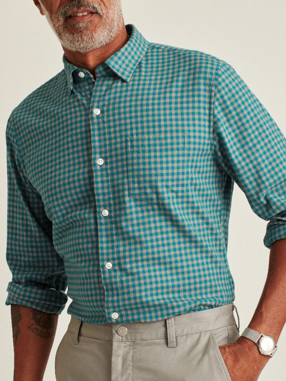Bonobos Teal and Tan Gingham Stretch Slim Flannel Shirt/12206